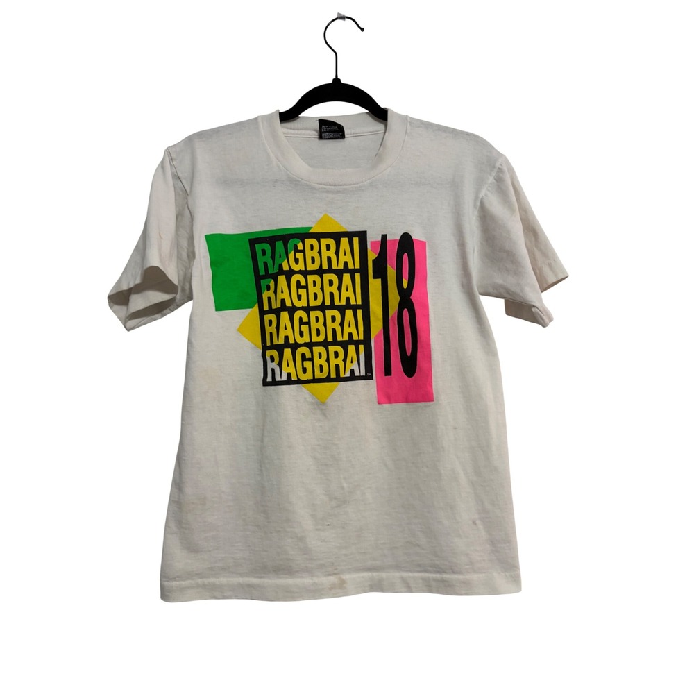 Screen‎ Stars T-Shirt RAGBRAI 18 Vintage 1990 White Graphic Single Stitch Small
